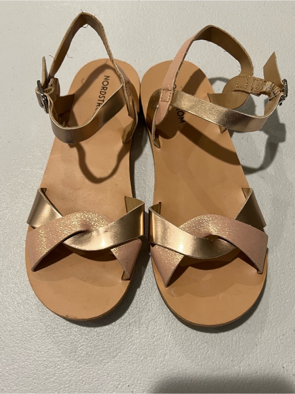Nordstrom Rose Gold and Blush Leather Cross-Strap Sandals 13